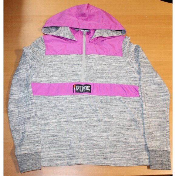 Womens Victoria Secret PINK Quarter Zip Hoodie X-Small XS Heather Gray Magenta - Picture 2 of 10